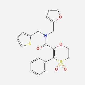 N-(furan-2-ylmethyl)-3-phenyl-N-(thiophen-2-ylmethyl)-5,6-dihydro-1,4-oxathiine-2-carboxamide 4,4-dioxide