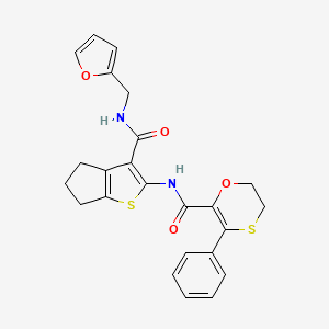 N-{3-[(furan-2-ylmethyl)carbamoyl]-5,6-dihydro-4H-cyclopenta[b]thiophen-2-yl}-3-phenyl-5,6-dihydro-1,4-oxathiine-2-carboxamide