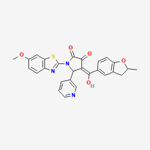 (4E)-4-[hydroxy(2-methyl-2,3-dihydro-1-benzofuran-5-yl)methylidene]-1-(6-methoxy-1,3-benzothiazol-2-yl)-5-(pyridin-3-yl)pyrrolidine-2,3-dione