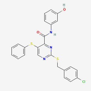 2-[(4-chlorobenzyl)sulfanyl]-N-(3-hydroxyphenyl)-5-(phenylsulfanyl)pyrimidine-4-carboxamide