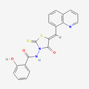 2-hydroxy-N-[(5Z)-4-oxo-5-(quinolin-8-ylmethylidene)-2-thioxo-1,3-thiazolidin-3-yl]benzamide