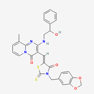 3-{(Z)-[3-(1,3-benzodioxol-5-ylmethyl)-4-oxo-2-thioxo-1,3-thiazolidin-5-ylidene]methyl}-2-[(2-hydroxy-2-phenylethyl)amino]-9-methyl-4H-pyrido[1,2-a]pyrimidin-4-one