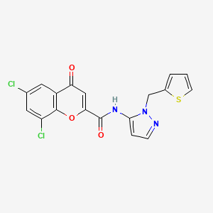 6,8-dichloro-4-oxo-N-[1-(thiophen-2-ylmethyl)-1H-pyrazol-5-yl]-4H-chromene-2-carboxamide