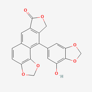 molecular formula C20H12O7 B1218839 Furo(3',4':6,7)naphtho(1,2-d)-1,3-dioxol-7(9H)-one, 10-(7-hydroxy-1,3-benzodioxol-5-yl)- CAS No. 75340-41-9