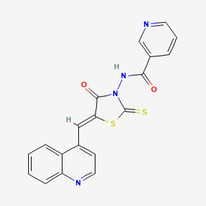 N-[(5Z)-4-oxo-5-(quinolin-4-ylmethylidene)-2-thioxo-1,3-thiazolidin-3-yl]pyridine-3-carboxamide