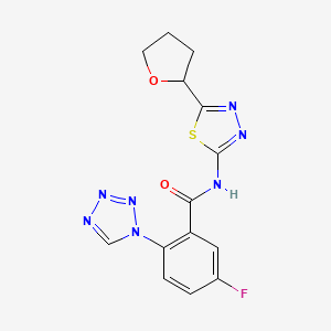 5-fluoro-N-[(2E)-5-(tetrahydrofuran-2-yl)-1,3,4-thiadiazol-2(3H)-ylidene]-2-(1H-tetrazol-1-yl)benzamide