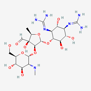 2-[(1S,2R,3R,4S,5R,6R)-2-[(2S,3S,4S,5R)-3-[(2R,3R,4R,5S,6R)-4,5-dihydroxy-6-(hydroxymethyl)-3-(methylamino)tetrahydropyran-2-yl]oxy-4-formyl-4-hydroxy-5-methyl-tetrahydrofuran-2-yl]oxy-5-guanidino-3,4,6-trihydroxy-cyclohexyl]guanidine