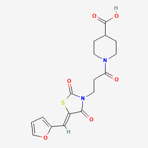 1-{3-[(5Z)-5-(furan-2-ylmethylidene)-2,4-dioxo-1,3-thiazolidin-3-yl]propanoyl}piperidine-4-carboxylic acid