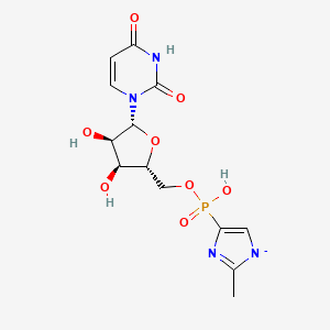 molecular formula C13H16N4O8P- B1218983 [(2R,3S,4R,5R)-5-(2,4-dioxopyrimidin-1-yl)-3,4-dihydroxyoxolan-2-yl]methoxy-(2-methylimidazol-1-id-4-yl)phosphinic acid CAS No. 85179-50-6