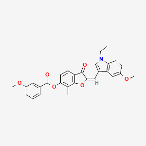 (2E)-2-[(1-ethyl-5-methoxy-1H-indol-3-yl)methylidene]-7-methyl-3-oxo-2,3-dihydro-1-benzofuran-6-yl 3-methoxybenzoate