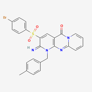 5-(4-bromophenyl)sulfonyl-6-imino-7-[(4-methylphenyl)methyl]-1,7,9-triazatricyclo[8.4.0.03,8]tetradeca-3(8),4,9,11,13-pentaen-2-one