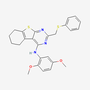 N-(2,5-dimethoxyphenyl)-5-[(phenylsulfanyl)methyl]-8-thia-4,6-diazatricyclo[7.4.0.0^{2,7}]trideca-1(9),2,4,6-tetraen-3-amine