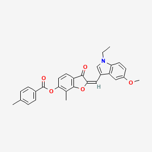 (2E)-2-[(1-ethyl-5-methoxy-1H-indol-3-yl)methylidene]-7-methyl-3-oxo-2,3-dihydro-1-benzofuran-6-yl 4-methylbenzoate