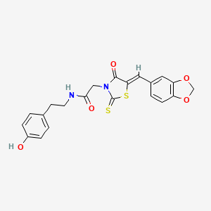 2-[(5Z)-5-(1,3-benzodioxol-5-ylmethylidene)-4-oxo-2-thioxo-1,3-thiazolidin-3-yl]-N-[2-(4-hydroxyphenyl)ethyl]acetamide