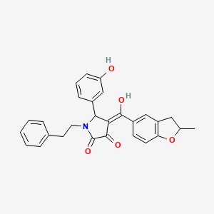 (4E)-4-[hydroxy(2-methyl-2,3-dihydro-1-benzofuran-5-yl)methylidene]-5-(3-hydroxyphenyl)-1-(2-phenylethyl)pyrrolidine-2,3-dione