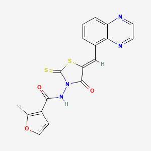 2-methyl-N-[(5Z)-4-oxo-5-(quinoxalin-5-ylmethylidene)-2-thioxo-1,3-thiazolidin-3-yl]furan-3-carboxamide