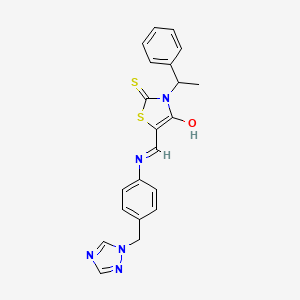 (5E)-3-(1-phenylethyl)-2-thioxo-5-({[4-(1H-1,2,4-triazol-1-ylmethyl)phenyl]amino}methylidene)-1,3-thiazolidin-4-one