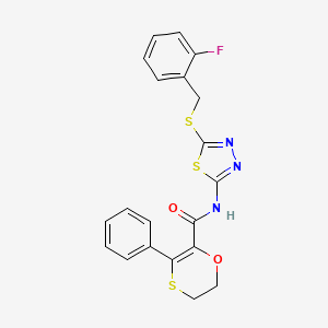 N-[(2Z)-5-[(2-fluorobenzyl)sulfanyl]-1,3,4-thiadiazol-2(3H)-ylidene]-3-phenyl-5,6-dihydro-1,4-oxathiine-2-carboxamide