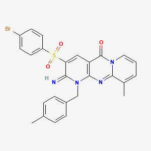 5-(4-bromophenyl)sulfonyl-6-imino-11-methyl-7-[(4-methylphenyl)methyl]-1,7,9-triazatricyclo[8.4.0.03,8]tetradeca-3(8),4,9,11,13-pentaen-2-one