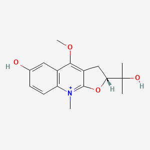 molecular formula C16H20NO4+ B1219124 呋喃并(2,3-b)喹啉, 2,3-二氢-6-羟基-2-(1-羟基-1-甲基乙基)-4-甲氧基-9-甲基-, (R)- CAS No. 6883-22-3