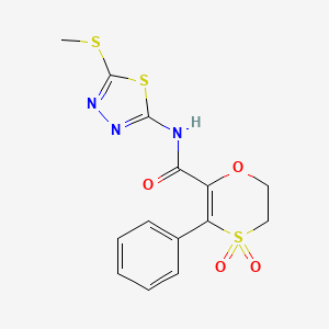 molecular formula C14H13N3O4S3 B12191272 N-[(2Z)-5-(methylsulfanyl)-1,3,4-thiadiazol-2(3H)-ylidene]-3-phenyl-5,6-dihydro-1,4-oxathiine-2-carboxamide 4,4-dioxide 