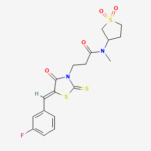 molecular formula C18H19FN2O4S3 B12191310 N-(1,1-dioxidotetrahydrothiophen-3-yl)-3-[(5Z)-5-(3-fluorobenzylidene)-4-oxo-2-thioxo-1,3-thiazolidin-3-yl]-N-methylpropanamide 