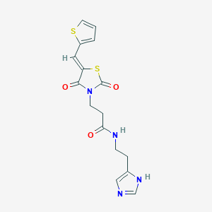 molecular formula C16H16N4O3S2 B12191440 3-[(5Z)-2,4-dioxo-5-(thiophen-2-ylmethylidene)-1,3-thiazolidin-3-yl]-N-[2-(1H-imidazol-4-yl)ethyl]propanamide 