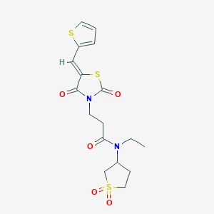 molecular formula C17H20N2O5S3 B12191517 N-(1,1-dioxidotetrahydrothiophen-3-yl)-3-[(5Z)-2,4-dioxo-5-(thiophen-2-ylmethylidene)-1,3-thiazolidin-3-yl]-N-ethylpropanamide 