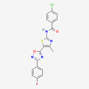 molecular formula C19H12ClFN4O2S B12191618 4-chloro-N-[(2Z)-5-[3-(4-fluorophenyl)-1,2,4-oxadiazol-5-yl]-4-methyl-1,3-thiazol-2(3H)-ylidene]benzamide 