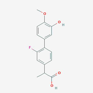 molecular formula C16H15FO4 B1219172 2-[3-Fluoro-4-(3-hydroxy-4-methoxyphenyl)phenyl]propanoic acid CAS No. 66067-42-3