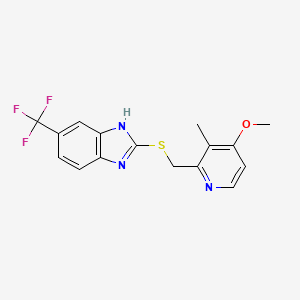 molecular formula C16H14F3N3OS B1219173 2-((4-Methoxy-3-methyl-2-pyridylmethyl)sulfo)-5-trifluoromethyl-1H-benzimidazole CAS No. 86604-69-5