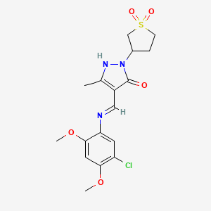 molecular formula C17H20ClN3O5S B12191941 (4E)-4-{[(5-chloro-2,4-dimethoxyphenyl)amino]methylidene}-2-(1,1-dioxidotetrahydrothiophen-3-yl)-5-methyl-2,4-dihydro-3H-pyrazol-3-one 