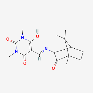 molecular formula C17H23N3O4 B1219198 1,3-二甲基-5-[[(4,7,7-三甲基-3-氧代-2-双环[2.2.1]庚基)氨基]亚甲基]-1,3-二氮杂环-2,4,6-三酮 