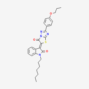 (3Z)-1-heptyl-3-[6-oxo-2-(4-propoxyphenyl)[1,3]thiazolo[3,2-b][1,2,4]triazol-5(6H)-ylidene]-1,3-dihydro-2H-indol-2-one