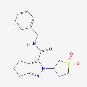 molecular formula C18H21N3O3S B12192036 N-benzyl-2-(1,1-dioxidotetrahydrothiophen-3-yl)-2,4,5,6-tetrahydrocyclopenta[c]pyrazole-3-carboxamide 