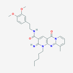 N-[2-(3,4-dimethoxyphenyl)ethyl]-6-imino-11-methyl-2-oxo-7-pentyl-1,7,9-triazatricyclo[8.4.0.03,8]tetradeca-3(8),4,9,11,13-pentaene-5-carboxamide