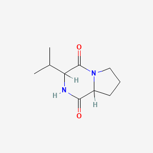 B1219212 Pyrrolo(1,2-a)pyrazine-1,4-dione, hexahydro-3-(1-methylethyl)- CAS No. 5654-87-5