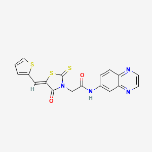 molecular formula C18H12N4O2S3 B12192181 2-[(5Z)-4-oxo-5-(thiophen-2-ylmethylidene)-2-thioxo-1,3-thiazolidin-3-yl]-N-(quinoxalin-6-yl)acetamide 