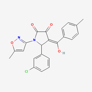 molecular formula C22H17ClN2O4 B12192214 (4E)-5-(3-chlorophenyl)-4-[hydroxy(4-methylphenyl)methylidene]-1-(5-methyl-1,2-oxazol-3-yl)pyrrolidine-2,3-dione 