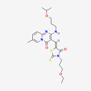 molecular formula C24H32N4O4S2 B12192255 3-{(Z)-[3-(3-ethoxypropyl)-4-oxo-2-thioxo-1,3-thiazolidin-5-ylidene]methyl}-7-methyl-2-{[3-(propan-2-yloxy)propyl]amino}-4H-pyrido[1,2-a]pyrimidin-4-one 