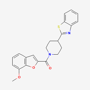 molecular formula C22H20N2O3S B12192265 (4-(Benzo[d]thiazol-2-yl)piperidin-1-yl)(7-methoxybenzofuran-2-yl)methanone 