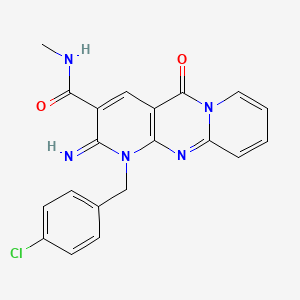 molecular formula C20H16ClN5O2 B12192299 7-[(4-chlorophenyl)methyl]-6-imino-N-methyl-2-oxo-1,7,9-triazatricyclo[8.4.0.0^{3,8}]tetradeca-3(8),4,9,11,13-pentaene-5-carboxamide 