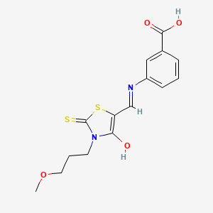 molecular formula C15H16N2O4S2 B12192382 3-({(E)-[3-(3-methoxypropyl)-4-oxo-2-thioxo-1,3-thiazolidin-5-ylidene]methyl}amino)benzoic acid 