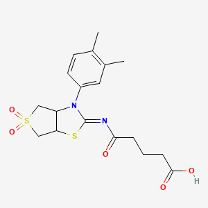 molecular formula C18H22N2O5S2 B12192562 5-{[(2Z)-3-(3,4-dimethylphenyl)-5,5-dioxidotetrahydrothieno[3,4-d][1,3]thiazol-2(3H)-ylidene]amino}-5-oxopentanoic acid 