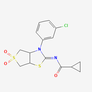 molecular formula C15H15ClN2O3S2 B12192566 N-[(2Z)-3-(3-chlorophenyl)-5,5-dioxidotetrahydrothieno[3,4-d][1,3]thiazol-2(3H)-ylidene]cyclopropanecarboxamide 