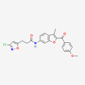 molecular formula C23H19ClN2O5 B12192683 3-(3-chloro-1,2-oxazol-5-yl)-N-{2-[(4-methoxyphenyl)carbonyl]-3-methyl-1-benzofuran-6-yl}propanamide 