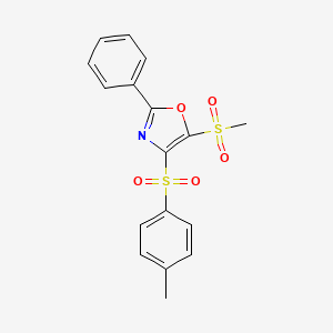 molecular formula C17H15NO5S2 B12192695 4-[(4-Methylphenyl)sulfonyl]-5-(methylsulfonyl)-2-phenyl-1,3-oxazole 