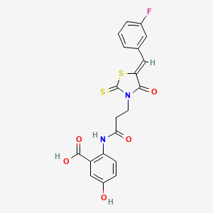 molecular formula C20H15FN2O5S2 B12192738 2-({3-[(5Z)-5-(3-fluorobenzylidene)-4-oxo-2-thioxo-1,3-thiazolidin-3-yl]propanoyl}amino)-5-hydroxybenzoic acid 