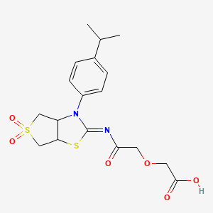 molecular formula C18H22N2O6S2 B12192762 (2-{[(2Z)-5,5-dioxido-3-[4-(propan-2-yl)phenyl]tetrahydrothieno[3,4-d][1,3]thiazol-2(3H)-ylidene]amino}-2-oxoethoxy)acetic acid 