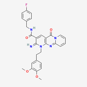 molecular formula C29H26FN5O4 B12192894 7-[2-(3,4-dimethoxyphenyl)ethyl]-N-[(4-fluorophenyl)methyl]-6-imino-2-oxo-1,7,9-triazatricyclo[8.4.0.03,8]tetradeca-3(8),4,9,11,13-pentaene-5-carboxamide 